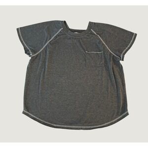 Pink Lily Charcoal Gray Raglan Pocket T-Shirt Curved Hem Size Large 1389